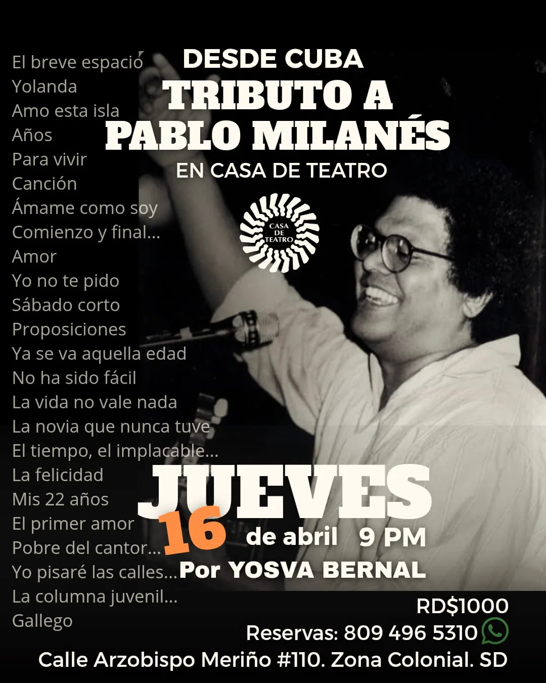 DESDE CUBA TRIBUTO A PABLO MILANÉS EN CASA DE TEATRO